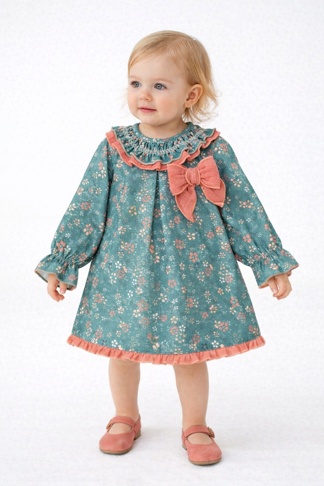 VESTIDO VERDE FLORES 0